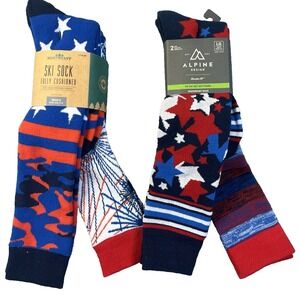 4 Pair USA olympics  RED WHITE BLUE Alpine Design Mens‎ Ski Snow Socks LG 8-13